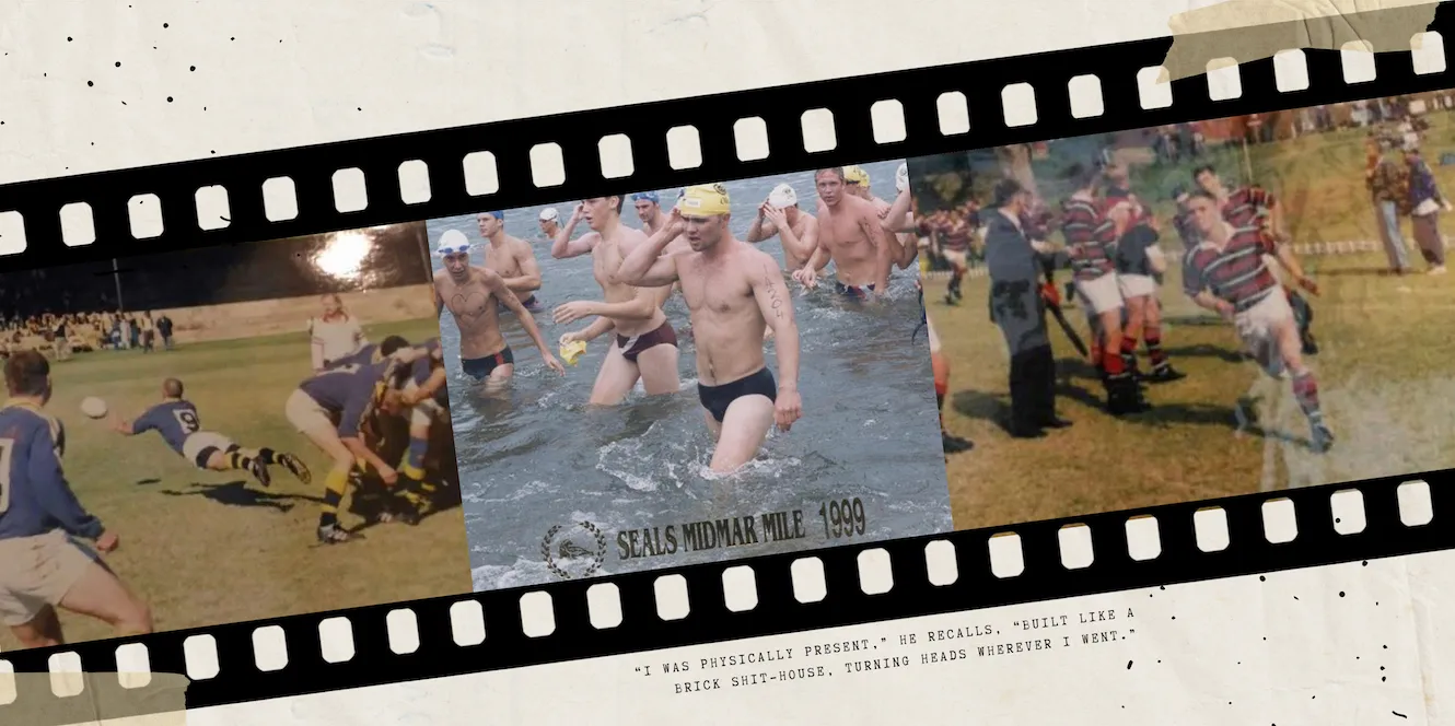 Justin in his athletic prime — a film strip of his younger years as a swimmer and provincial sportsman