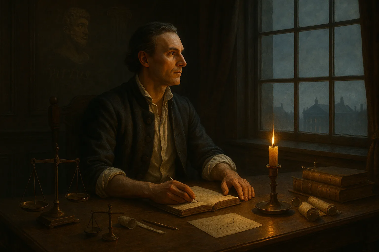 The Stoic speculators of the 1700s, reflecting by candlelight