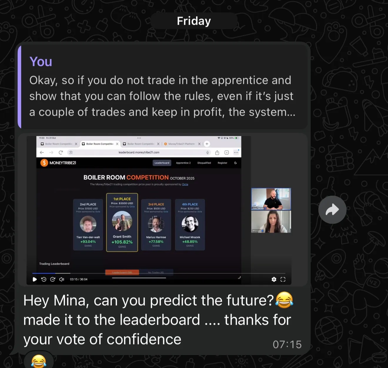Vote of confidence message